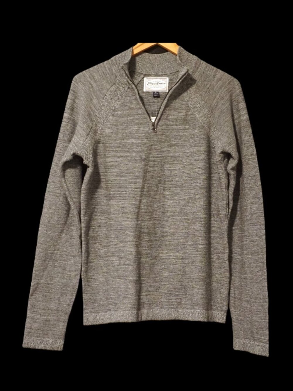 Flag & Anthem Heather Grey ¼ Zip Pull Over Mock Neck Long Sleeve Sweater Medium